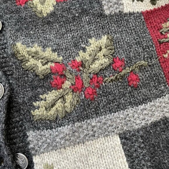 Nomadic Traders Women Cardigan Sz Small Gray Red Wool Embroidered Floral Sweater - Picture 11 of 11